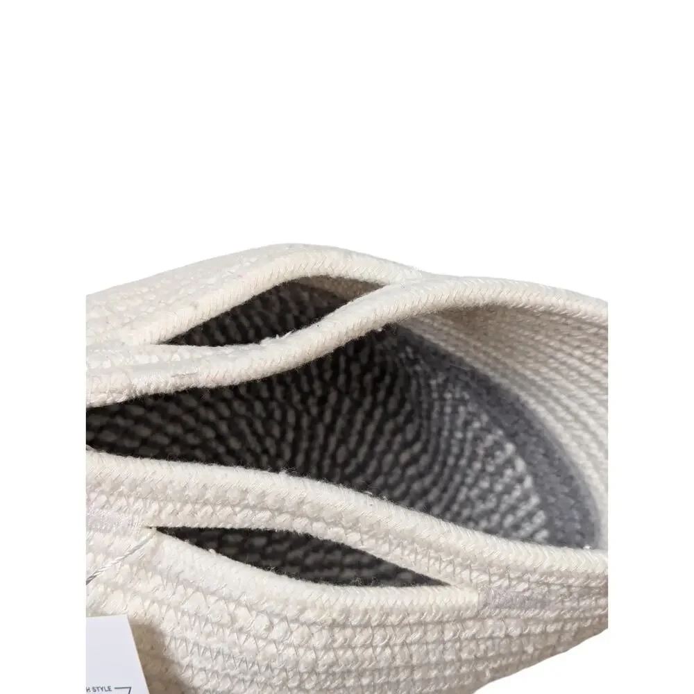 New Small Decorative Woven Rope Plant Basket Gray & White